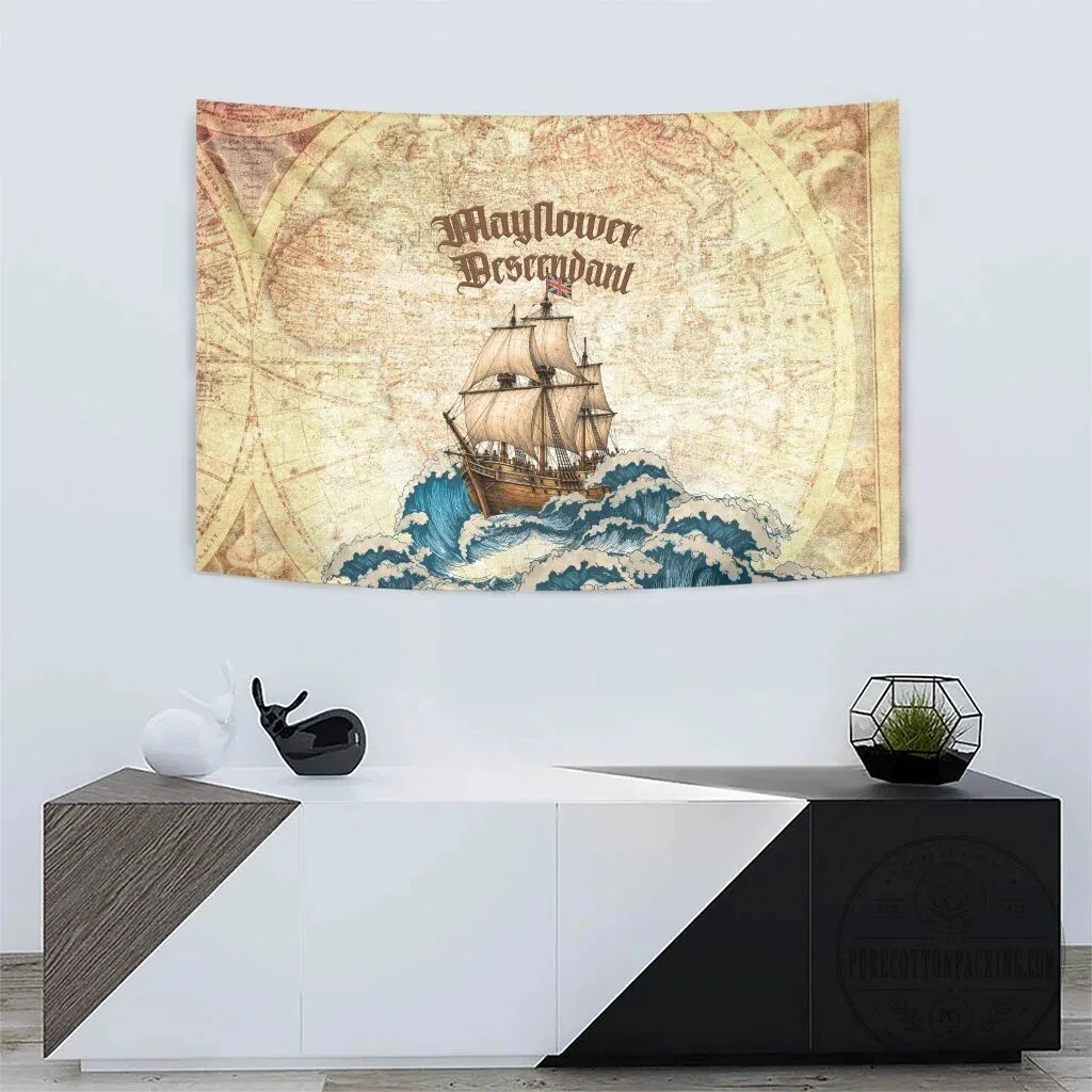 Mayflower Descendant Ship Vintage Nautical Map Ocean Waves Wall Tapestry 8 Mayflower Descendant Ship Vintage Nautical Map Ocean Waves Wall Tapestry