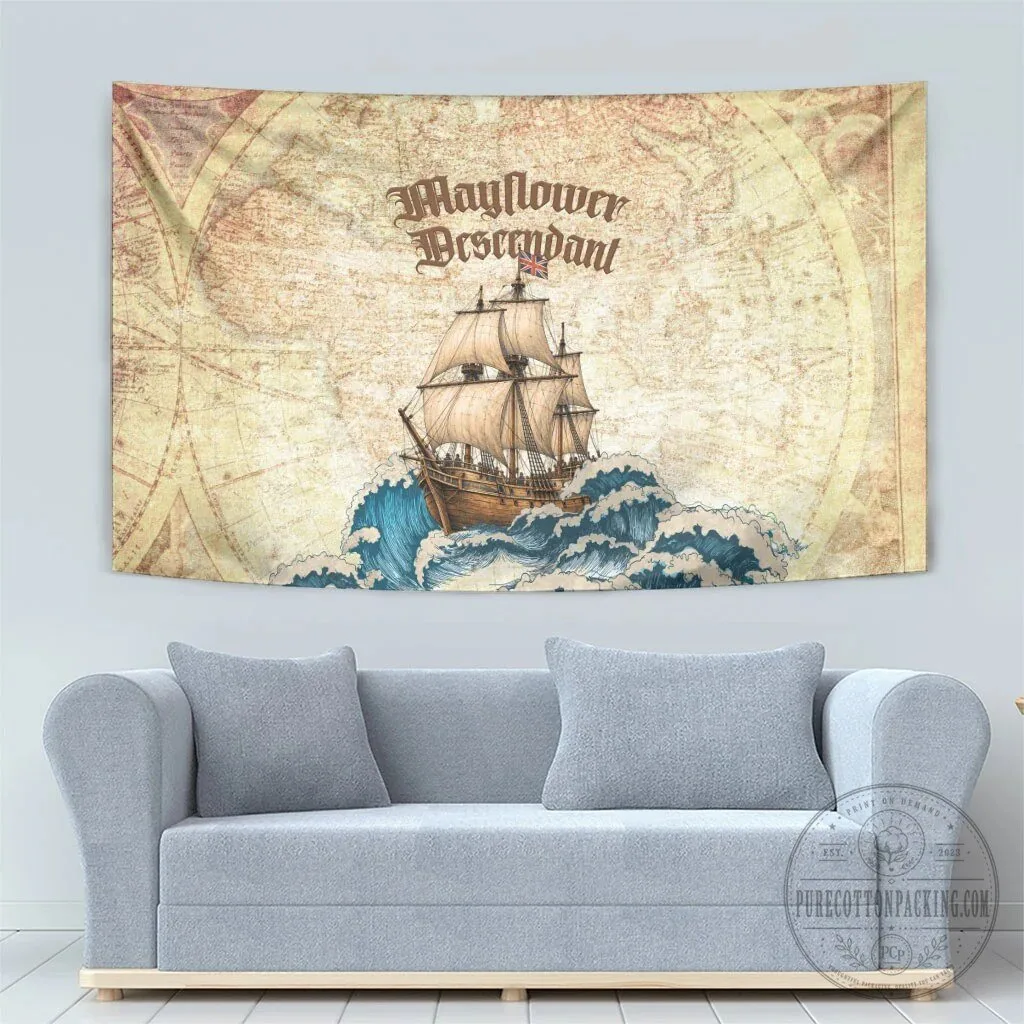 Mayflower Descendant Ship Vintage Nautical Map Ocean Waves Wall Tapestry 9 Mayflower Descendant Ship Vintage Nautical Map Ocean Waves Wall Tapestry