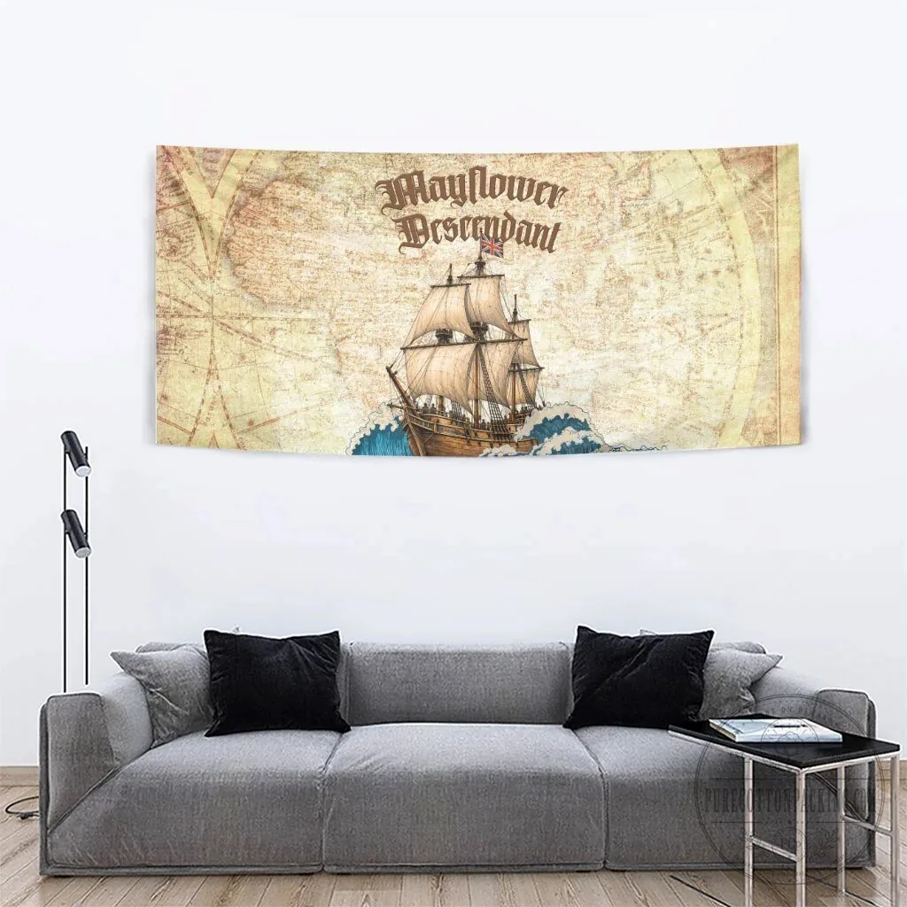 Mayflower Descendant Ship Vintage Nautical Map Ocean Waves Wall Tapestry 10 Mayflower Descendant Ship Vintage Nautical Map Ocean Waves Wall Tapestry
