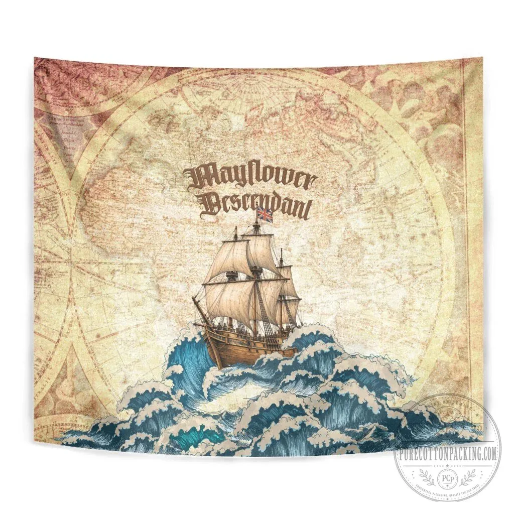 Mayflower Descendant Ship Vintage Nautical Map Ocean Waves Wall Tapestry 11 Mayflower Descendant Ship Vintage Nautical Map Ocean Waves Wall Tapestry