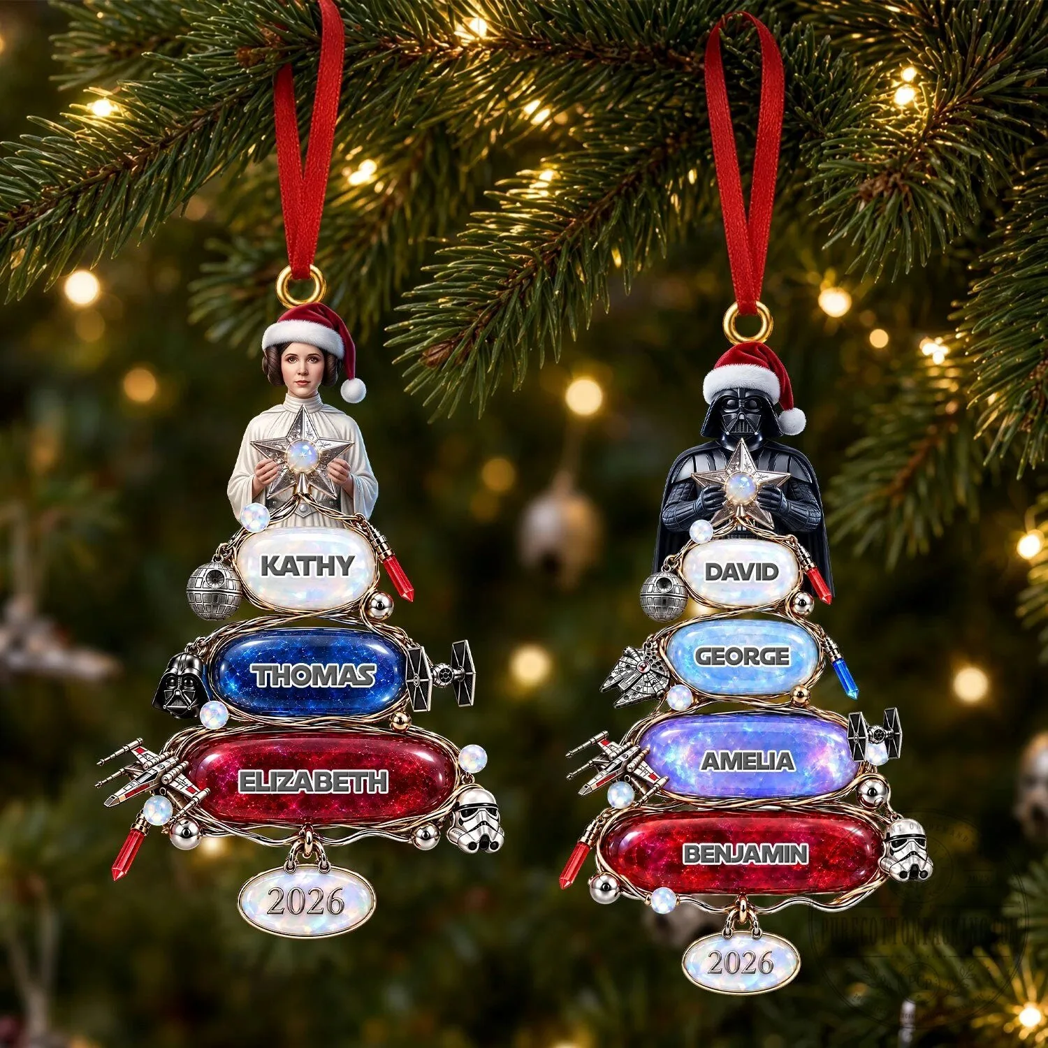 Star Wars Personalized Christmas Tree Ornament with Family Names and Year