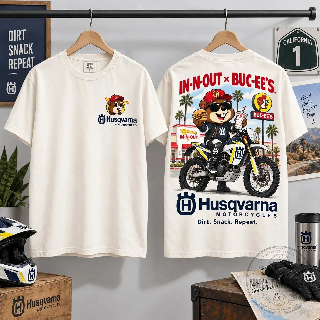 Husqvarna Motorcycles Buc-ee's In-N-Out Dirt Bike Rider T-Shirt