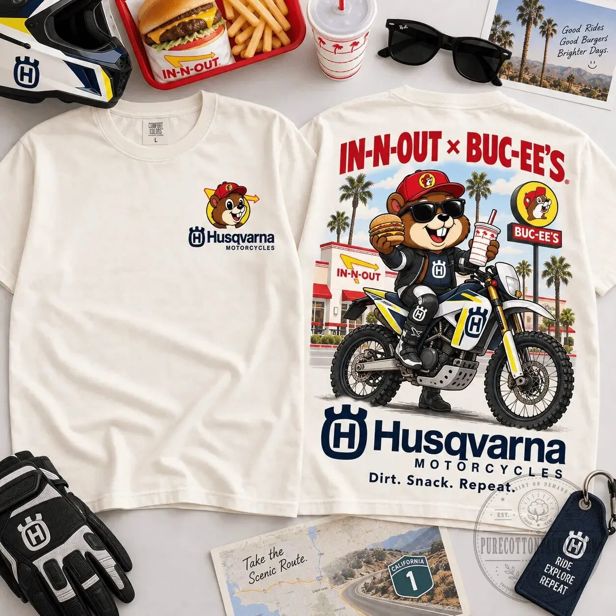 Husqvarna Motorcycles Buc-ee's In-N-Out Dirt Bike Rider T-Shirt 3 husqvarna motorcycles buc ee s in n out dirt bike rider t shirt gallery 1