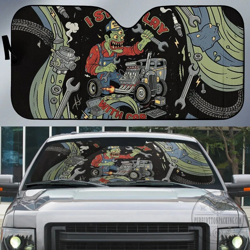 Mechanic Hot Rod Monster Motors Auto Sun Shade Retro Zombie Vintage Car Tools Art