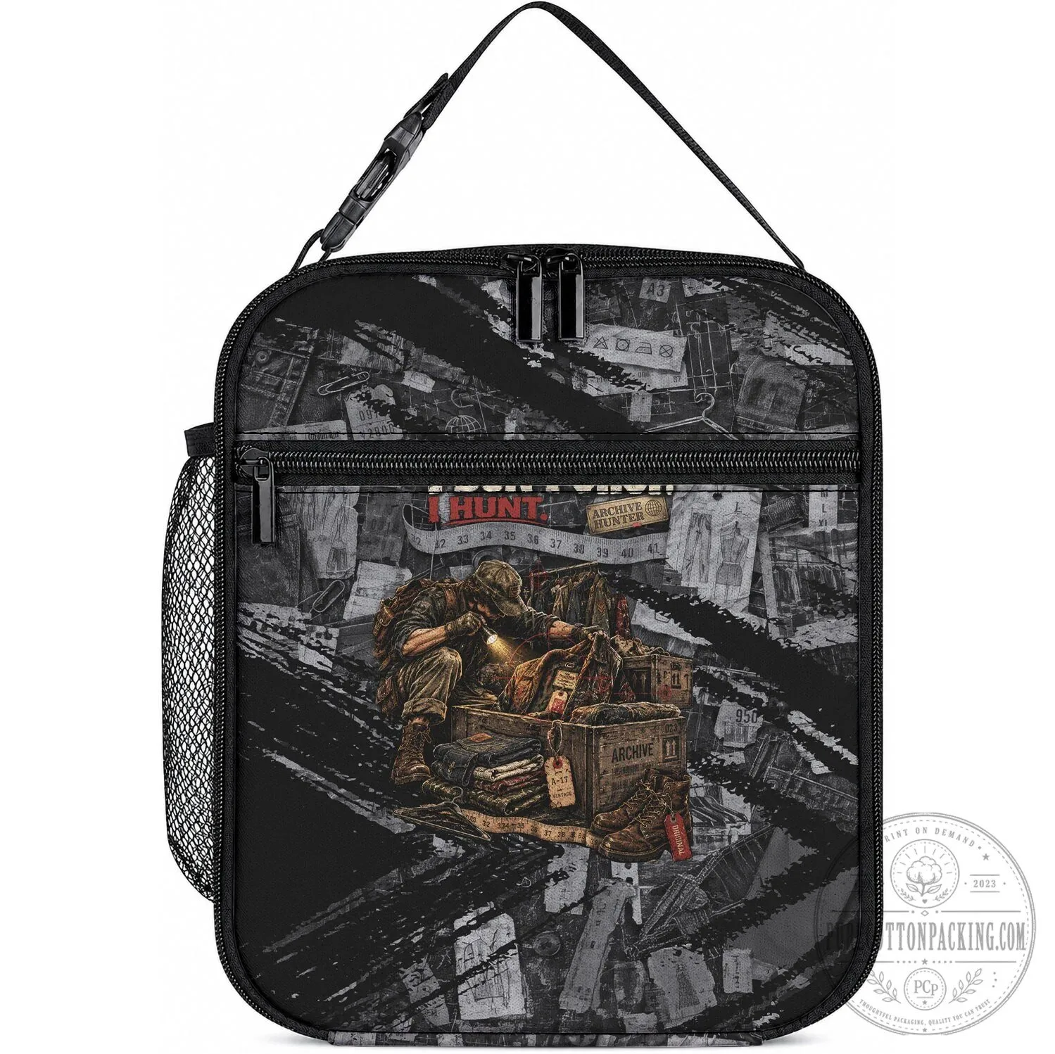 Archive Hunter The Hunt Never Ends Vintage Streetwear Grunge Collage Lunch Bag