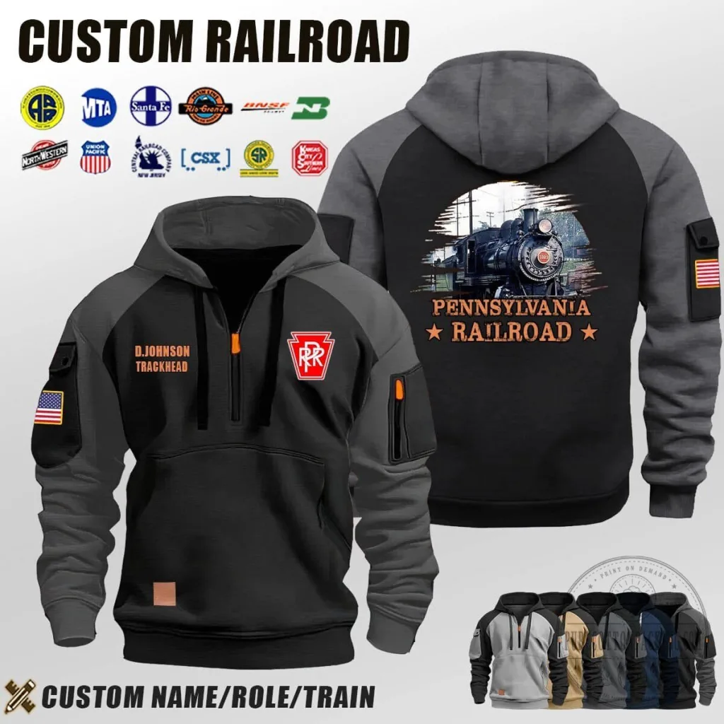 Pennsylvania Railroad Steam Locomotive Train Engineer Half-Zip Hoodie Pennsylvania Railroad Steam Locomotive Train Engineer Half-Zip Hoodie