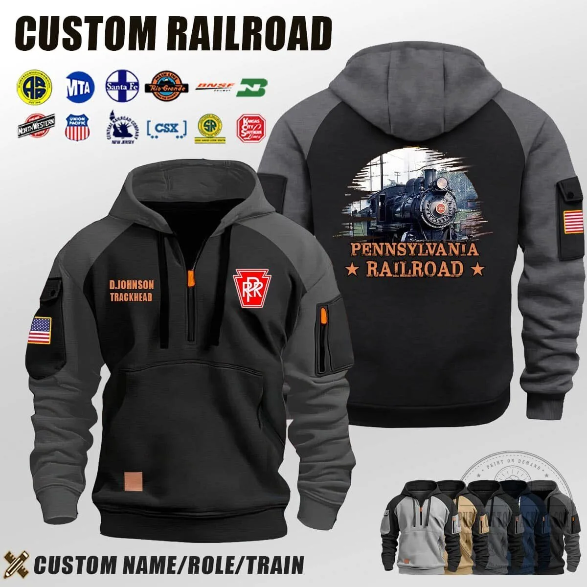Pennsylvania Railroad Steam Locomotive Train Engineer Half-Zip Hoodie