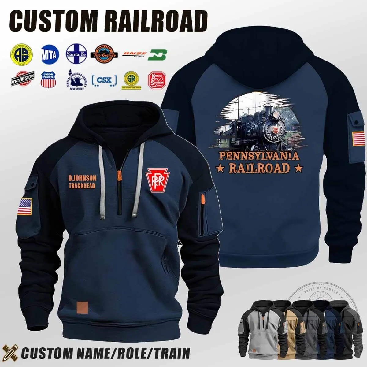 Pennsylvania Railroad Steam Locomotive Train Engineer Half-Zip Hoodie 6 Pennsylvania Railroad Steam Locomotive Train Engineer Half-Zip Hoodie