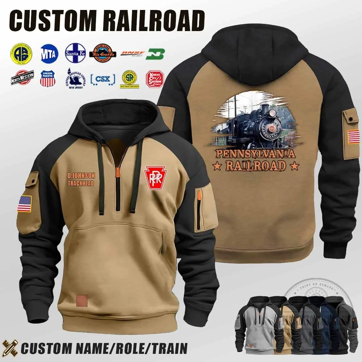 Pennsylvania Railroad Steam Locomotive Train Engineer Half-Zip Hoodie 7 Pennsylvania Railroad Steam Locomotive Train Engineer Half-Zip Hoodie