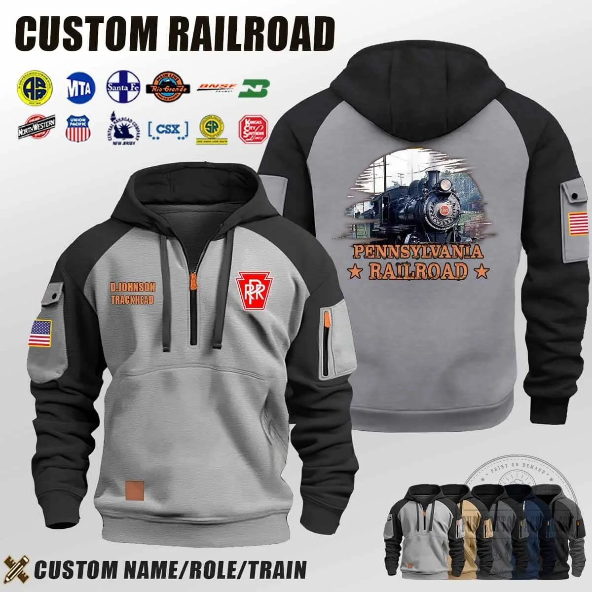 Pennsylvania Railroad Steam Locomotive Train Engineer Half-Zip Hoodie 8 Pennsylvania Railroad Steam Locomotive Train Engineer Half-Zip Hoodie