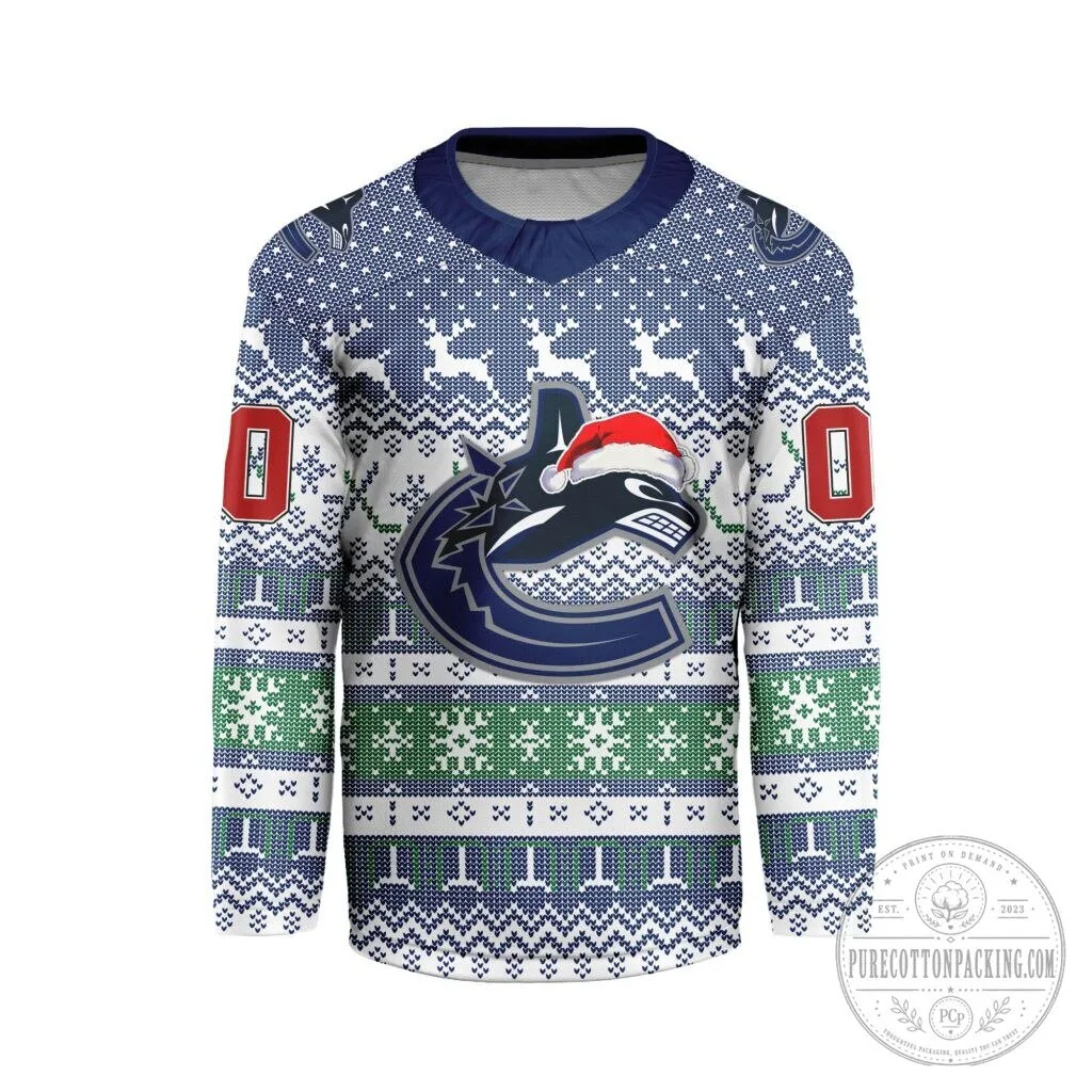 Vancouver Canucks Christmas Reindeer Holiday Ugly Sweater Long-Sleeve T-Shirt