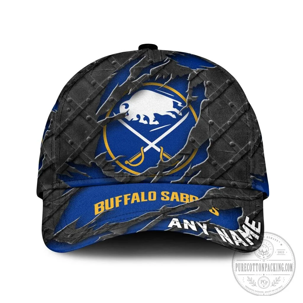 Buffalo Sabres Personalized Name Black Metal Design Baseball Cap