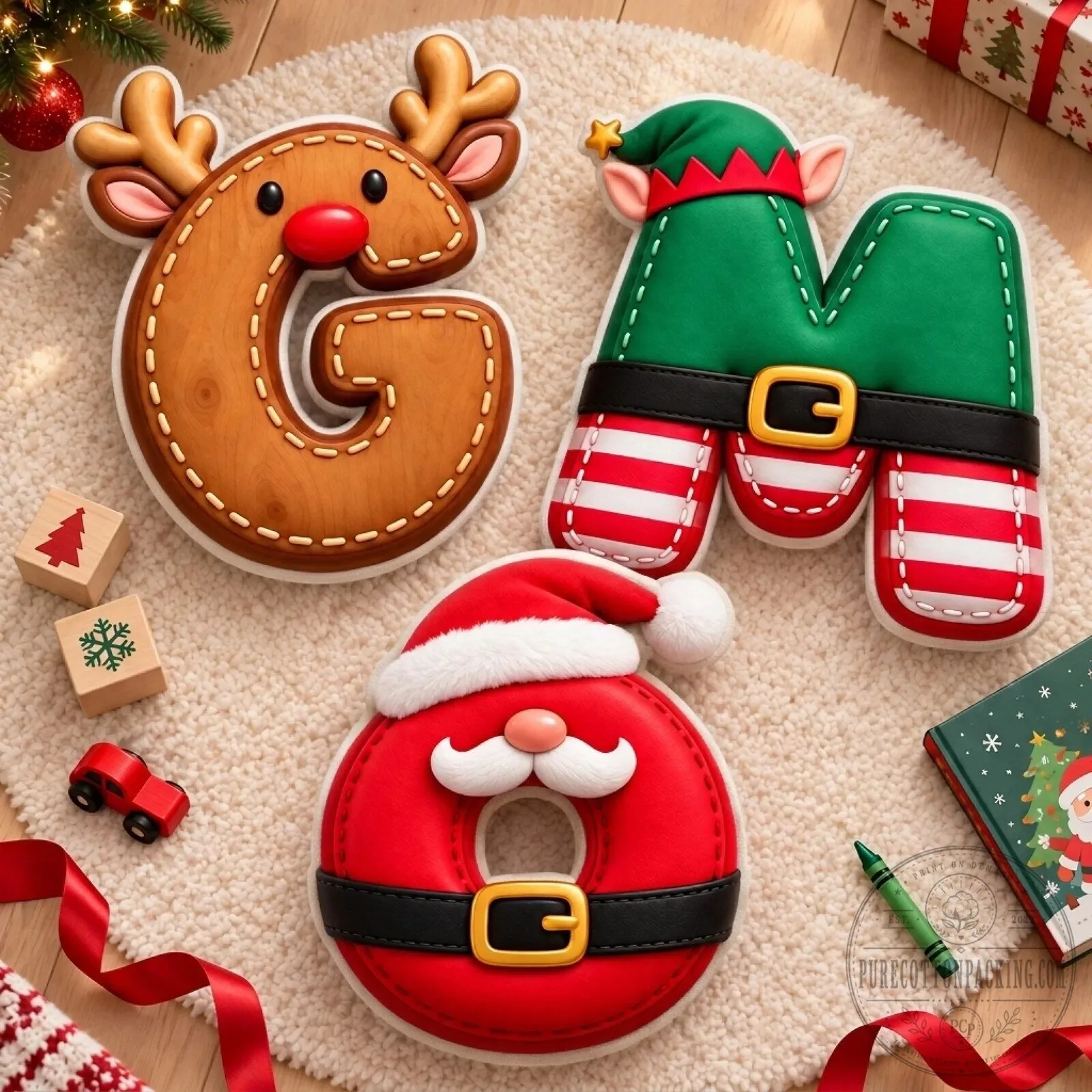Personalized Christmas Character Initial Shaped Pillow