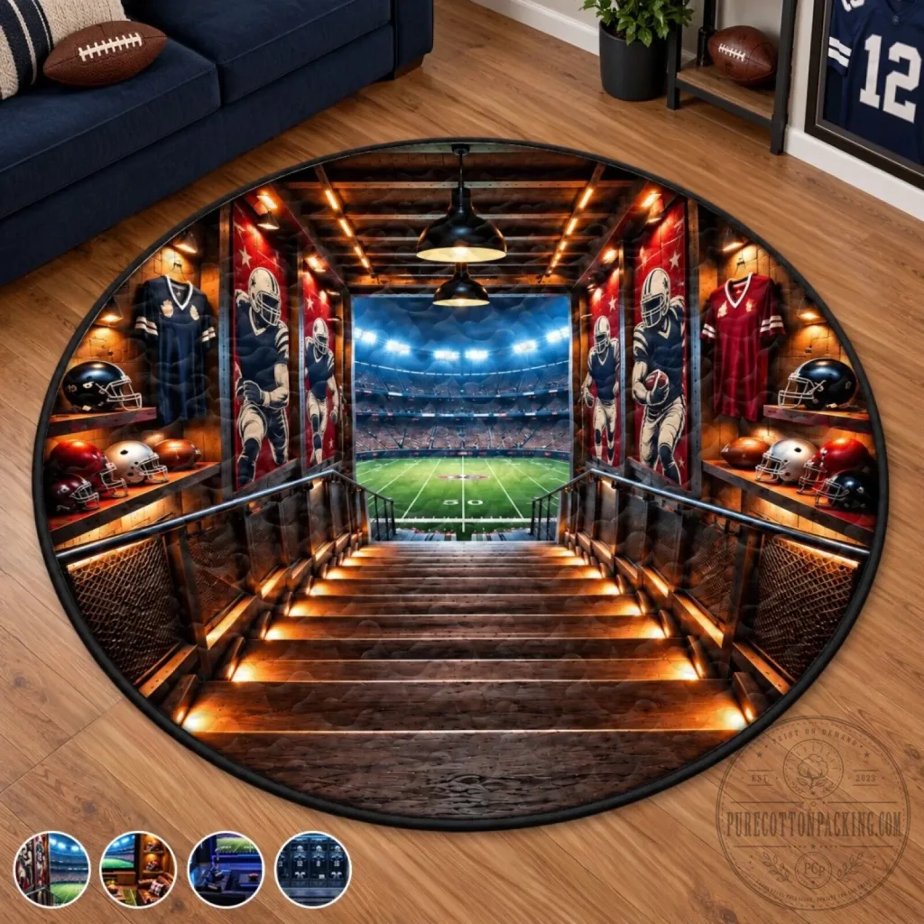 Football Stadium Entrance View Round Rug for Sports Fans Home Decor Football Stadium Entrance View Round Rug for Sports Fans Home Decor