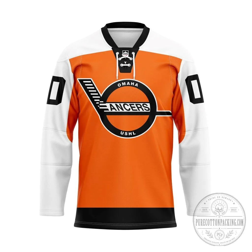Omaha Lancers Personalized Orange and White Hockey Jersey