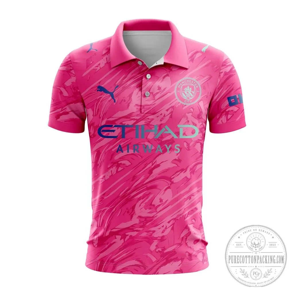 Manchester City Pink Goalkeeper Personalized Football Club Polo Shirt
