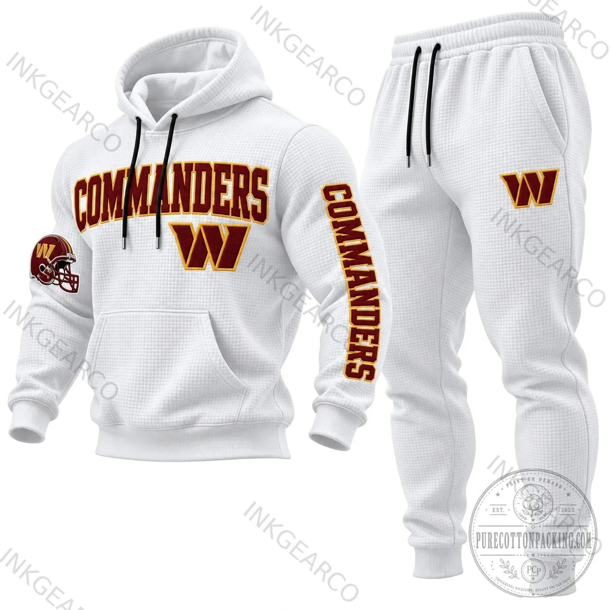 Washington Commanders Football Team White Waffle Knit Hoodie and Sweatpants Set
