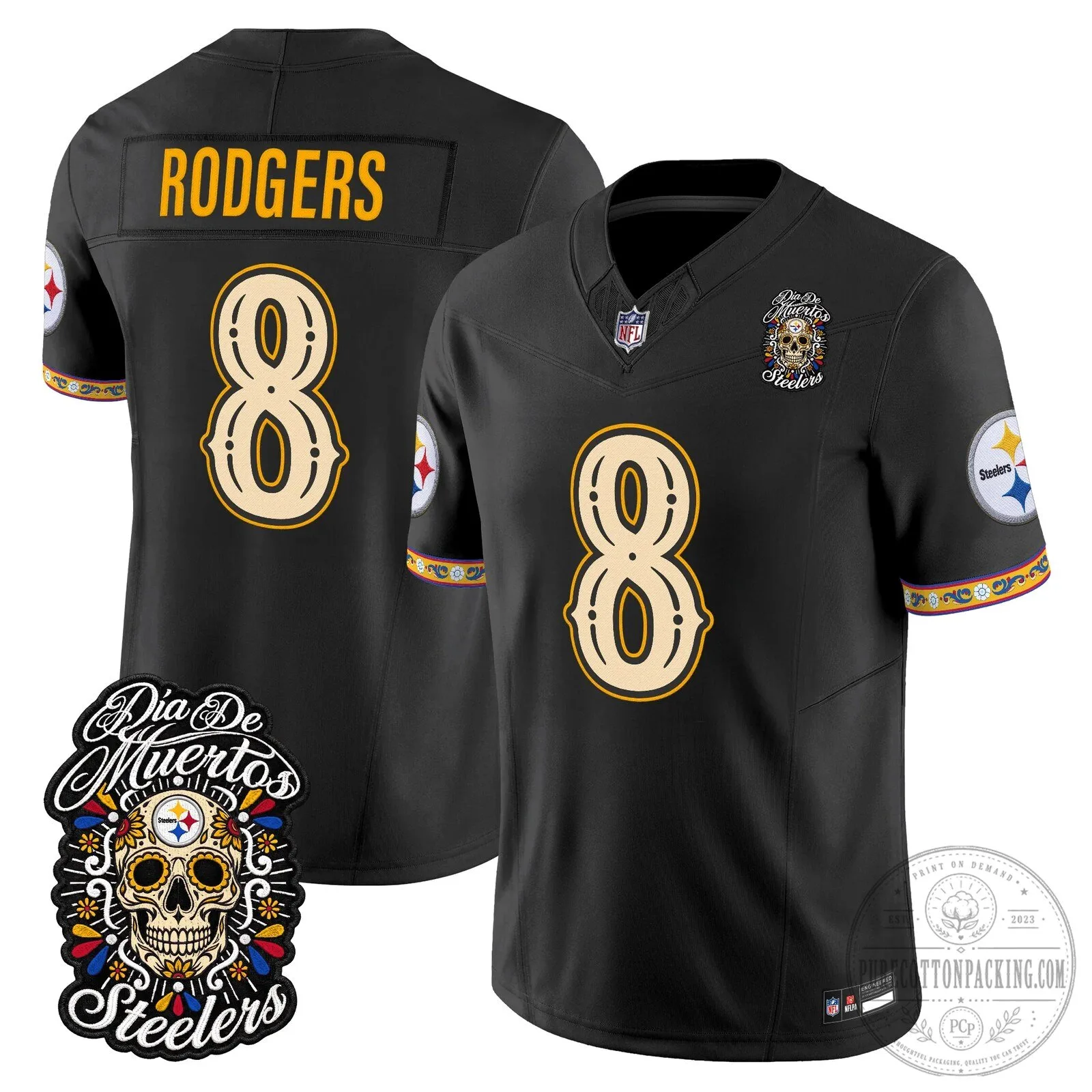 Aaron Rodgers Football Jersey for Pittsburgh Steelers - Dia de los Muertos Edition