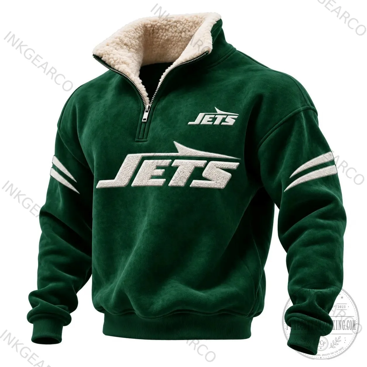 New York Jets Embroidered Quarter-Zip Sherpa Collar Fleece Sweatshirt