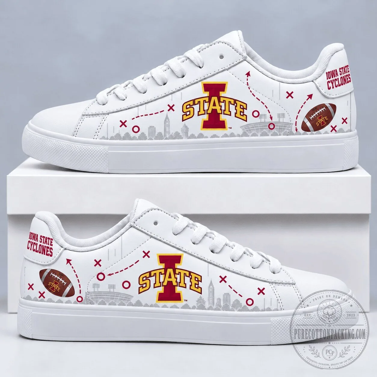 White Low-Top Sneakers for Iowa State Cyclones Football Team