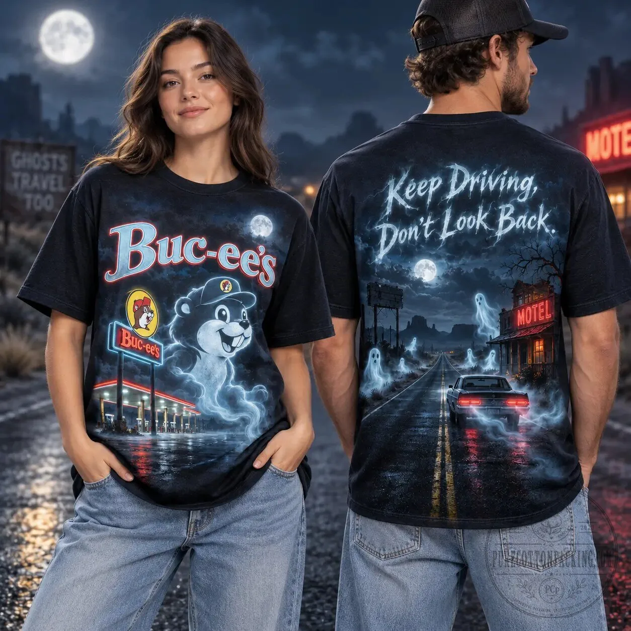 Buc-ee's Ghostly Blue Moon Road Trip Halloween Graphic T-Shirt 3 buc ee s ghostly blue moon road trip halloween graphic t shirt gallery 1