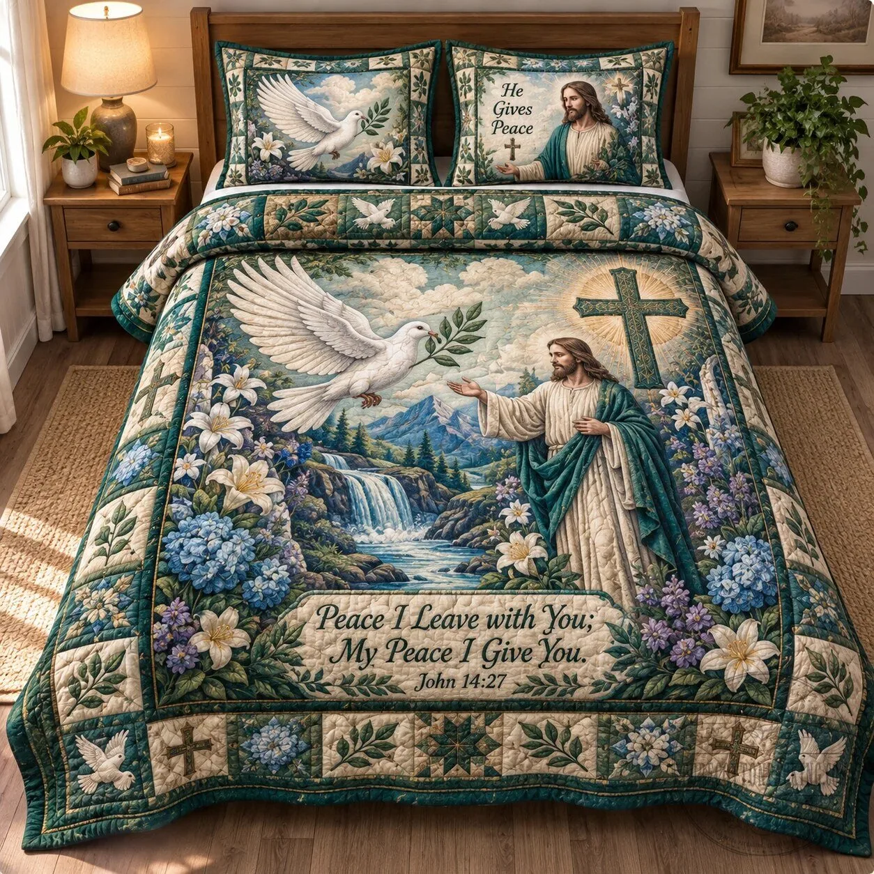 Christian Faith Serenity Prayer Jesus Peace Quilted Bedding Set