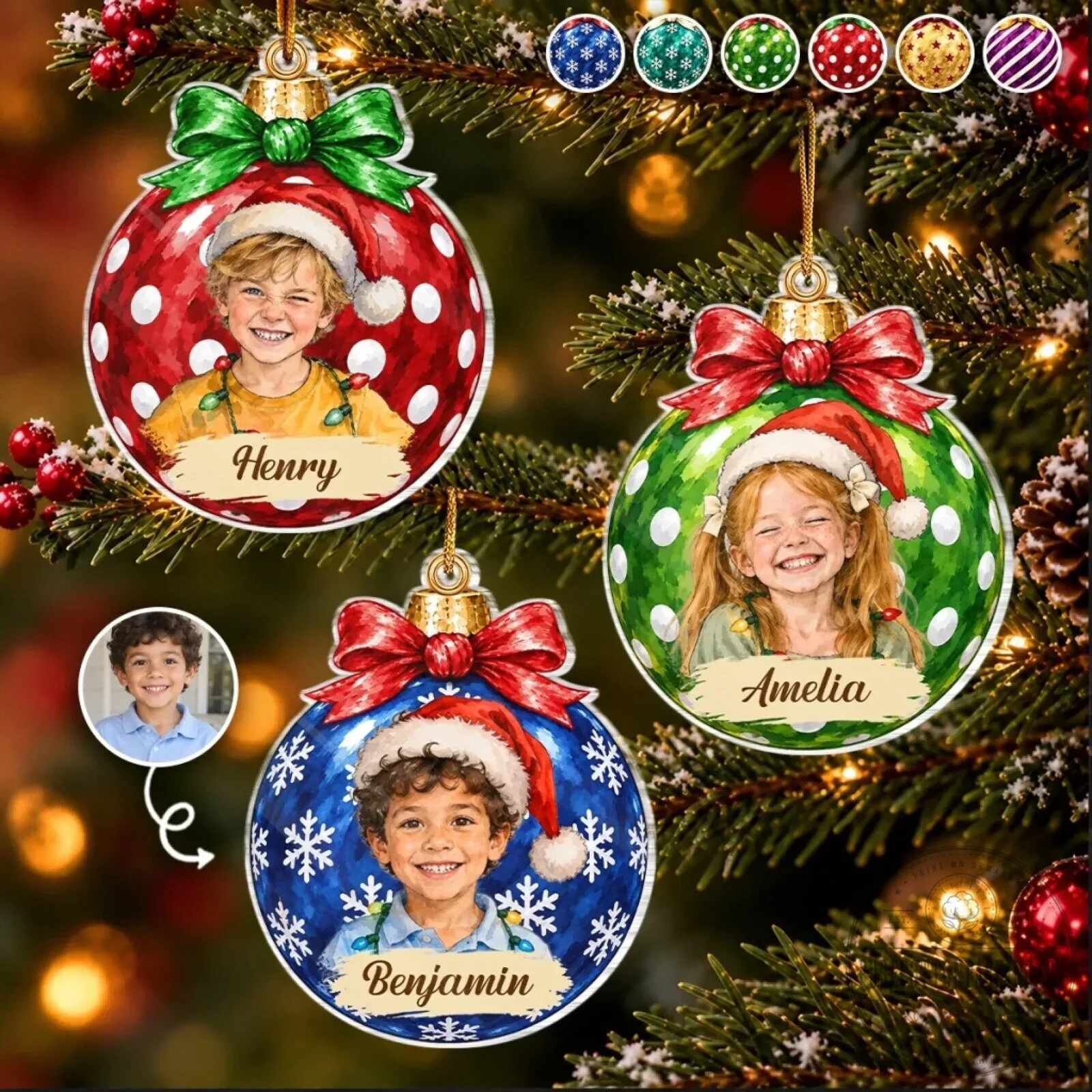 Personalized Photo Christmas Ball Ornament Custom Name Holiday Gift