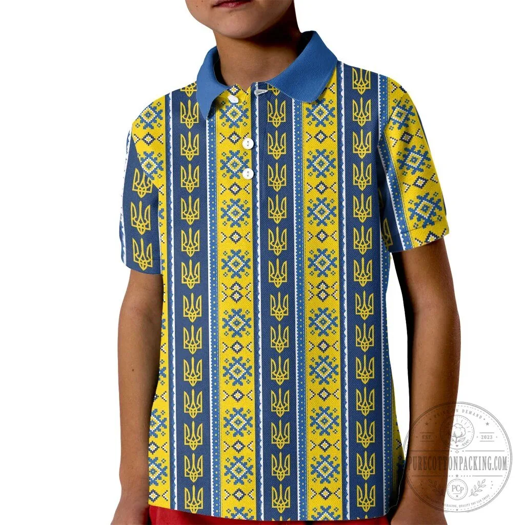 Ukrainian Trident Pattern Kids Polo Shirt