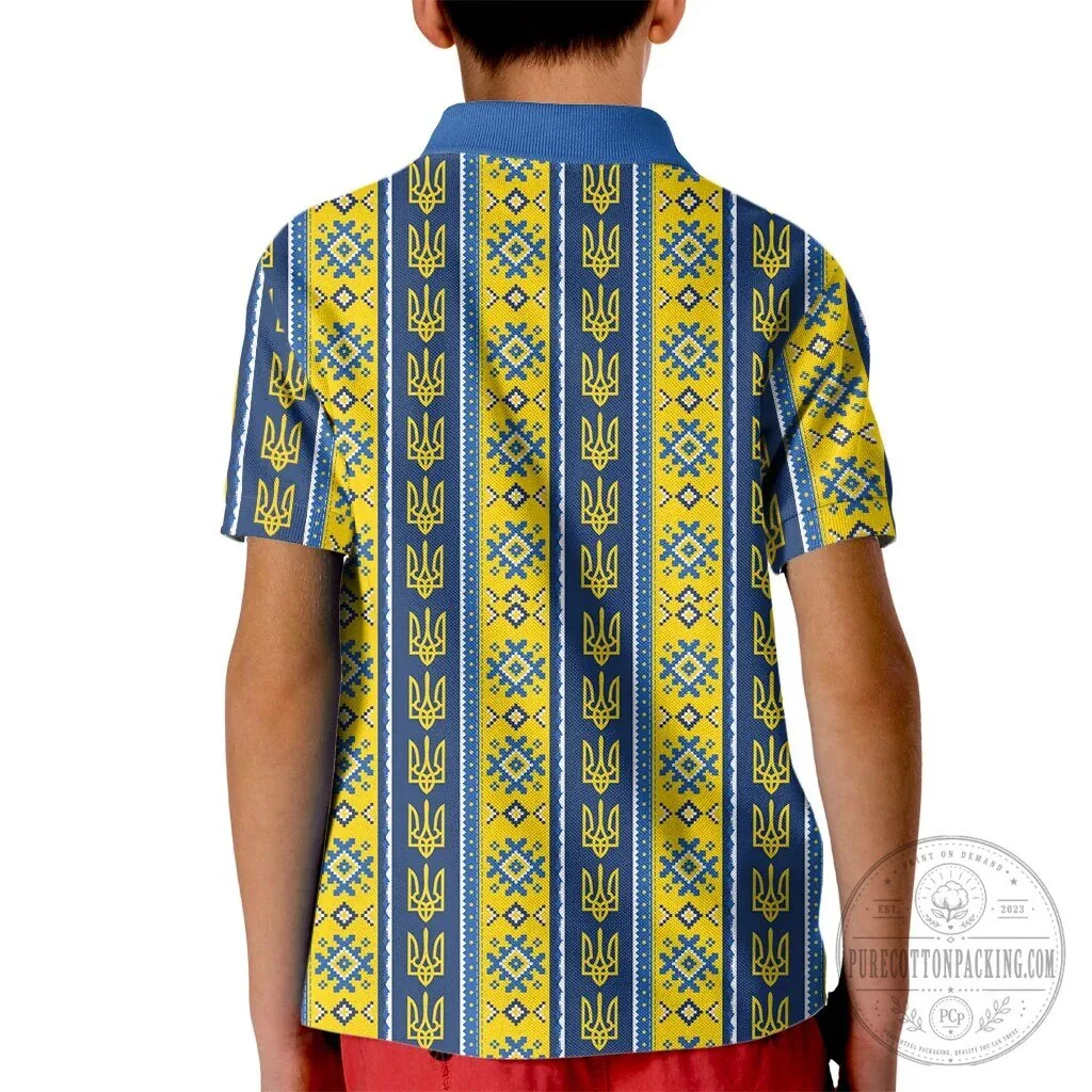 Ukrainian Trident Pattern Kids Polo Shirt 3 Ukrainian Trident Pattern Kids Polo Shirt