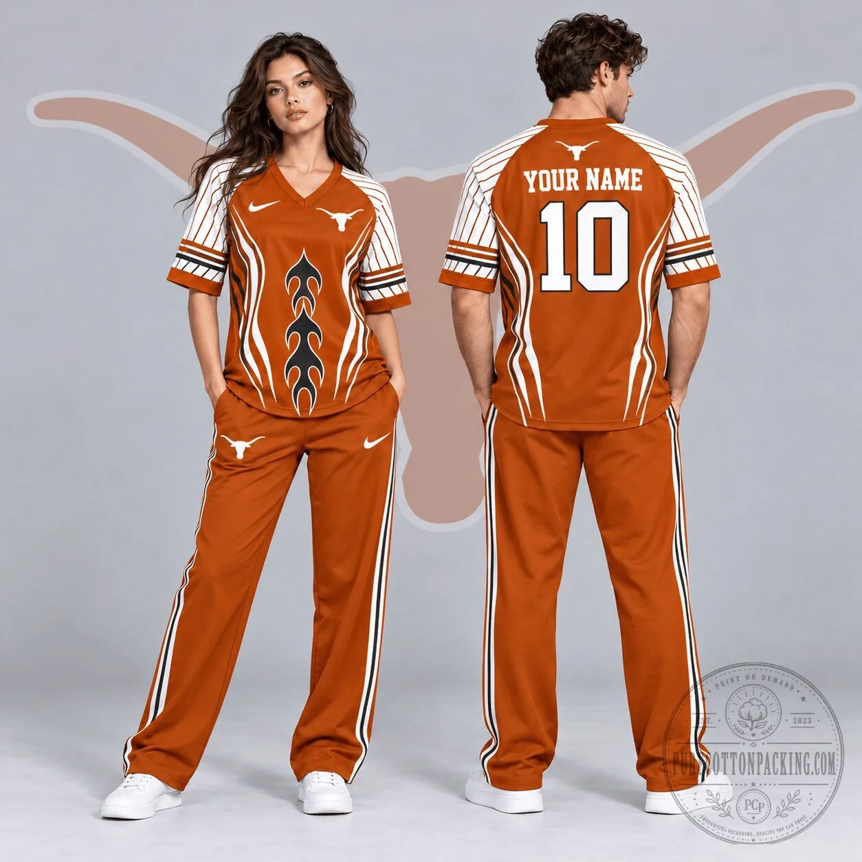 Texas Longhorns Flame Stripe Personalized V-Neck Jersey
