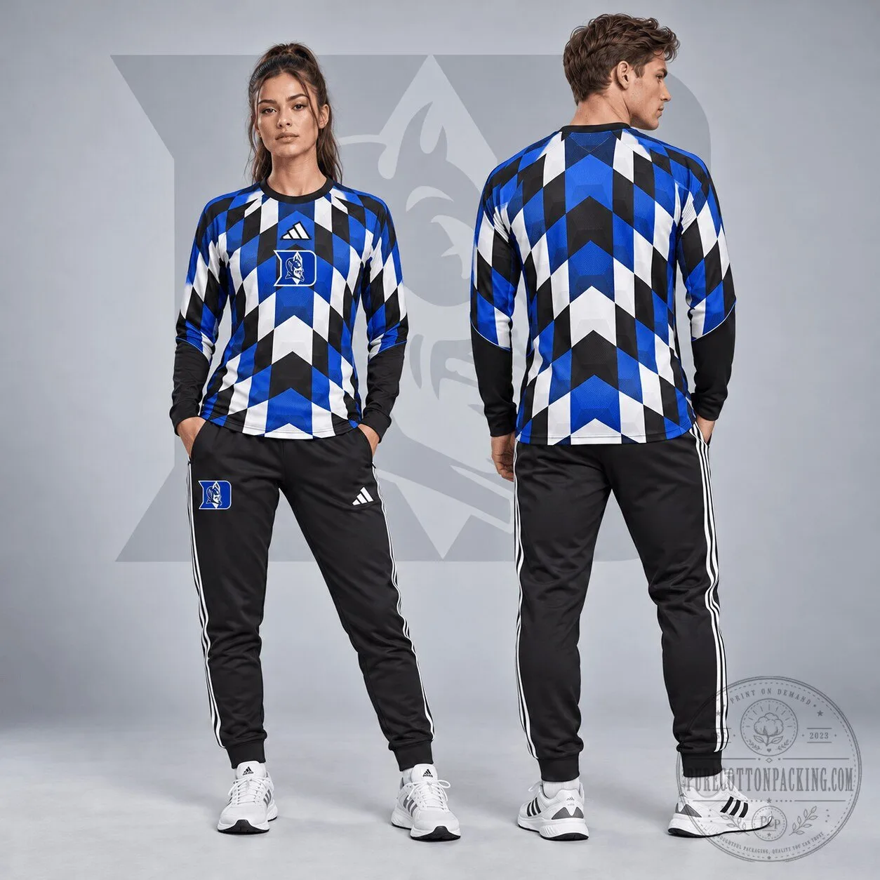 Duke Blue Devils Diamond Chevron Pattern Long Sleeve Performance Shirt