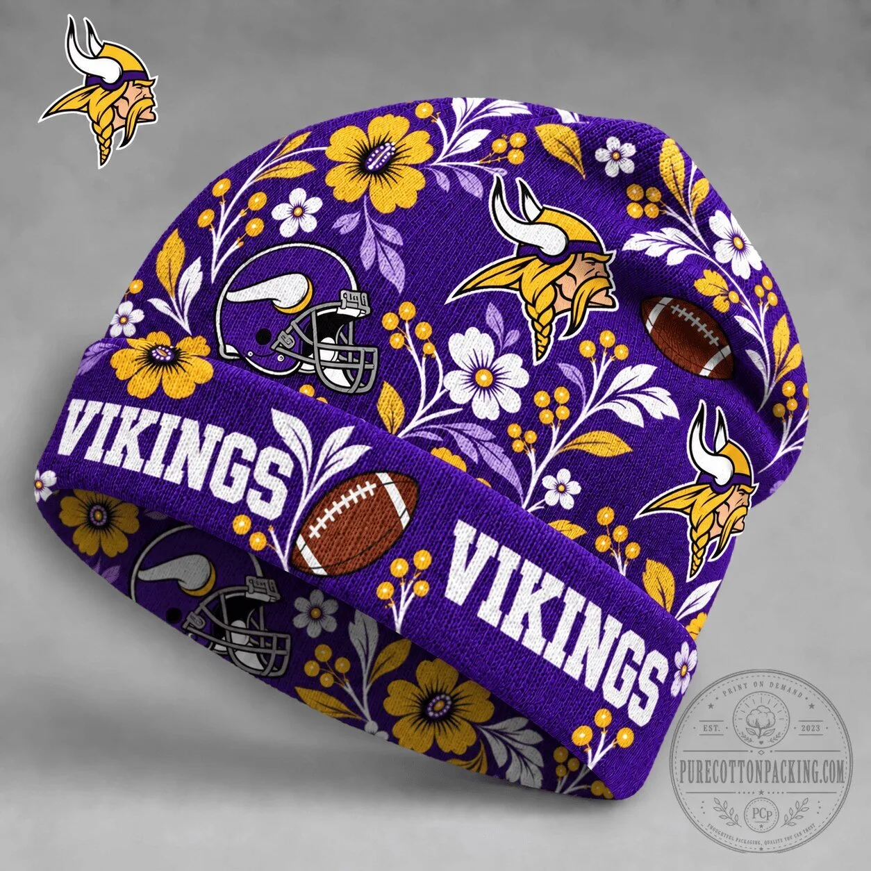 Minnesota Vikings NFL Floral Team Pride Beanie Hat