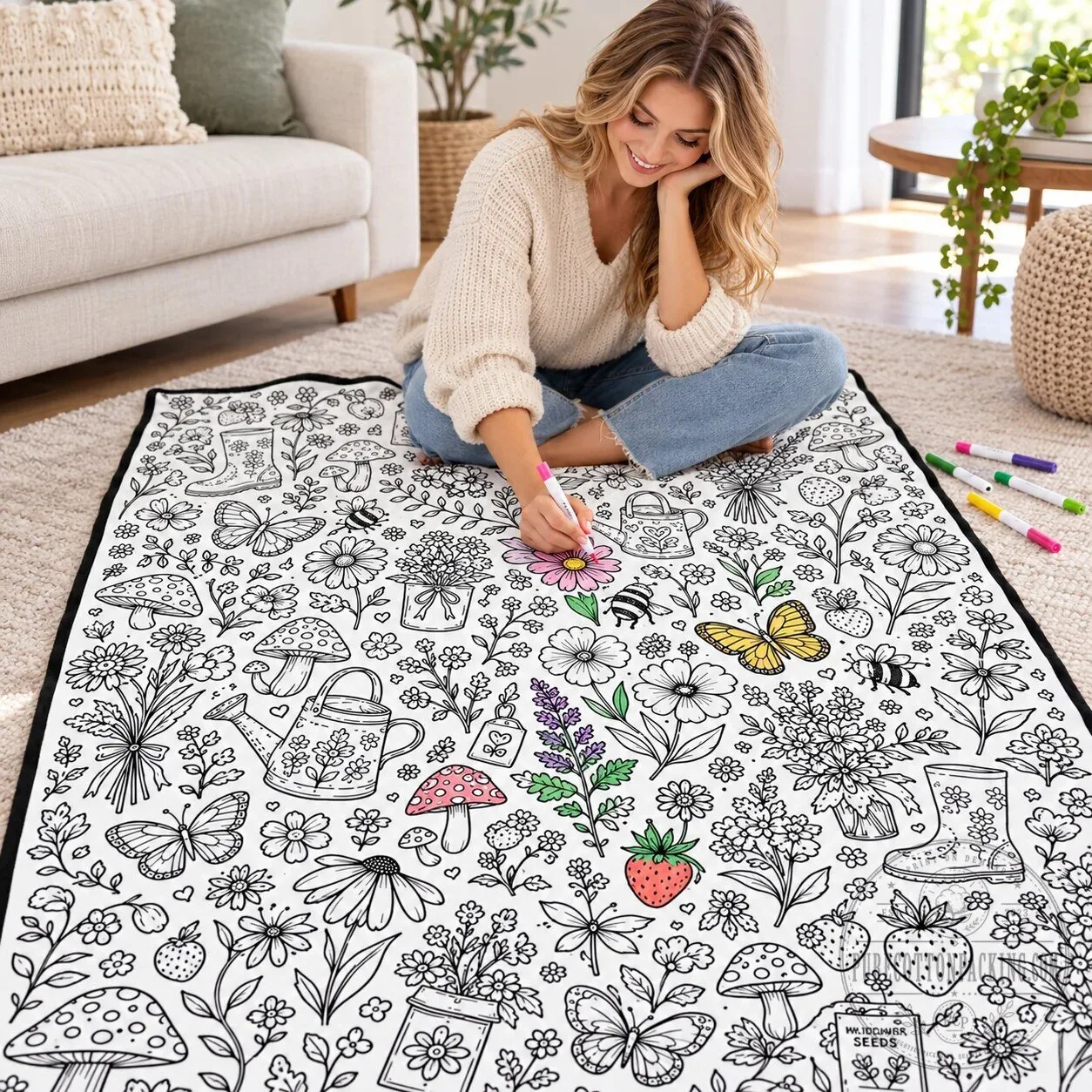 Color Your Own Washable Doodle Blanket with Markers, Creative Drawing Activity for Kids
