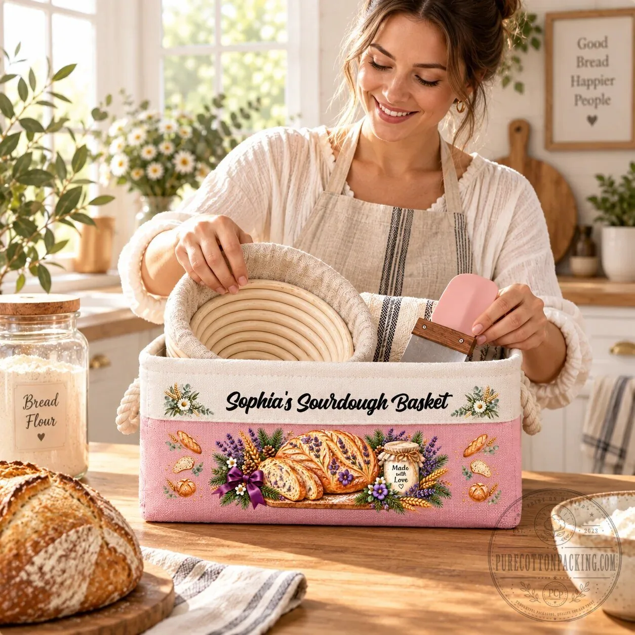 Personalized Sourdough Bread Baking Basket, Custom Home Baker Storage Box