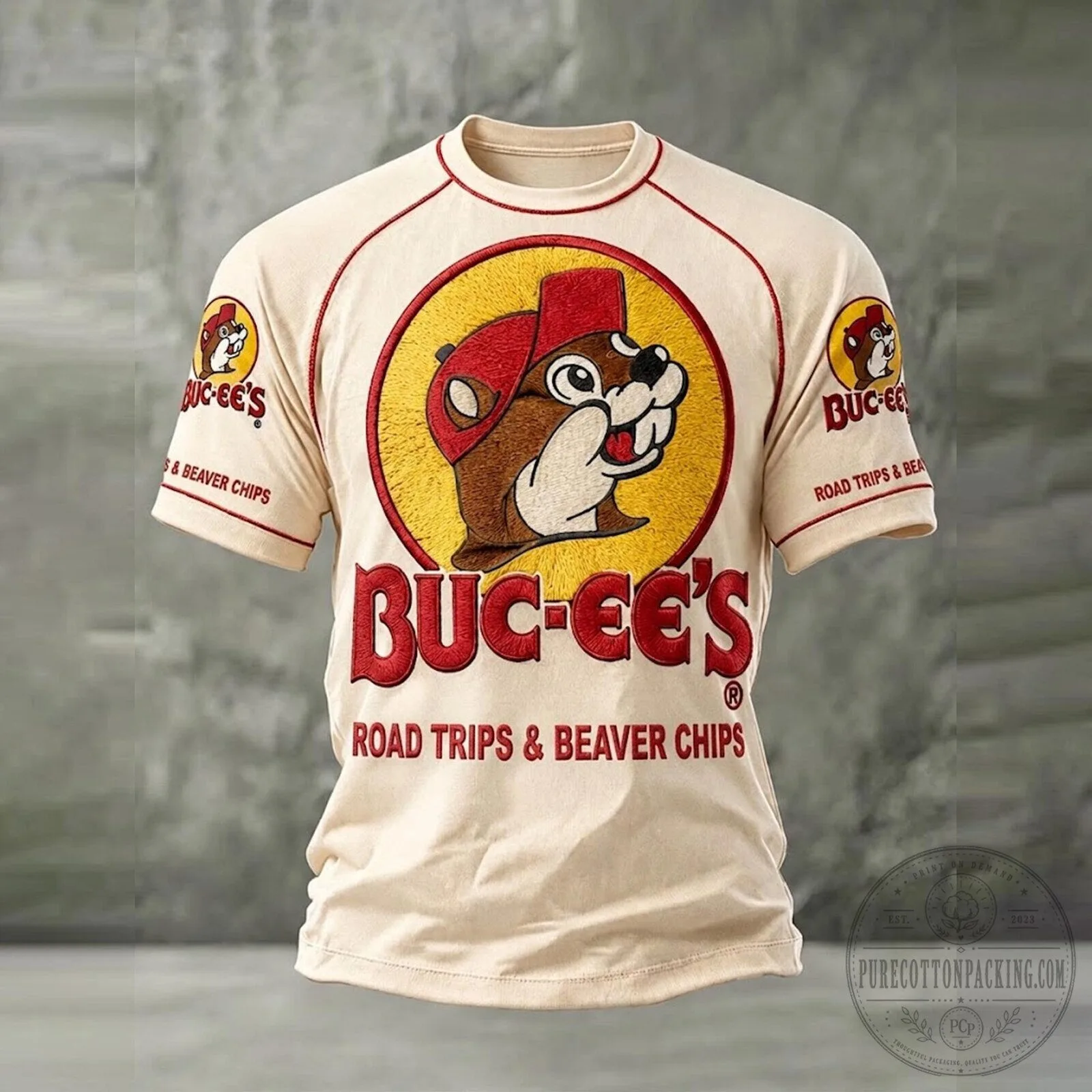 Buc-ee's Road Trips and Beaver Chips Logo Cream Baseball Jersey
