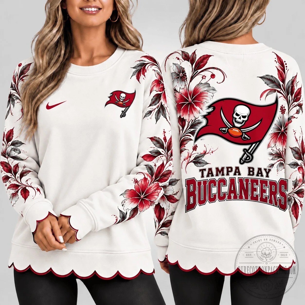 Tampa Bay Buccaneers Floral Elegance Crewneck Sweatshirt for Women