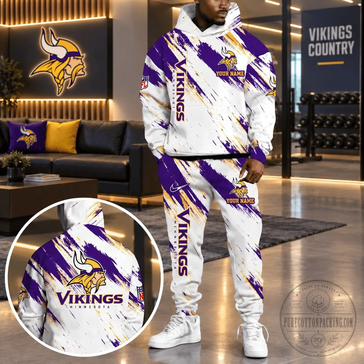 Minnesota Vikings Personalized NFL Team White and Purple Hoodie