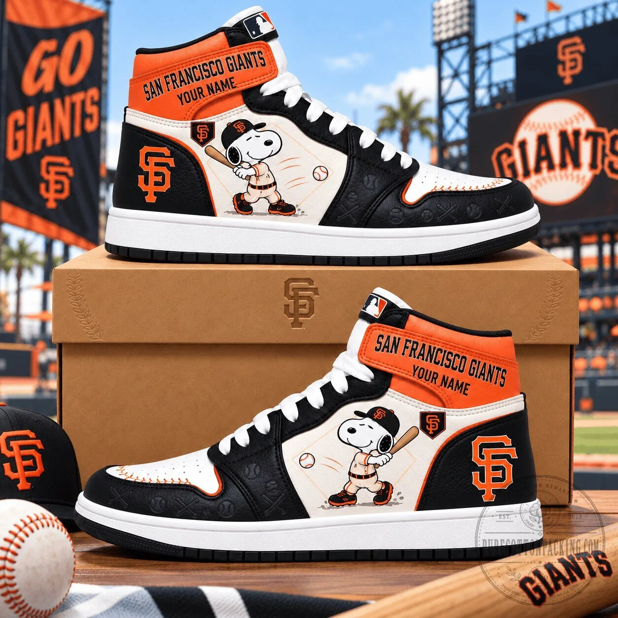 San Francisco Giants Snoopy Baseball High Top Sneakers Custom Name Shoes