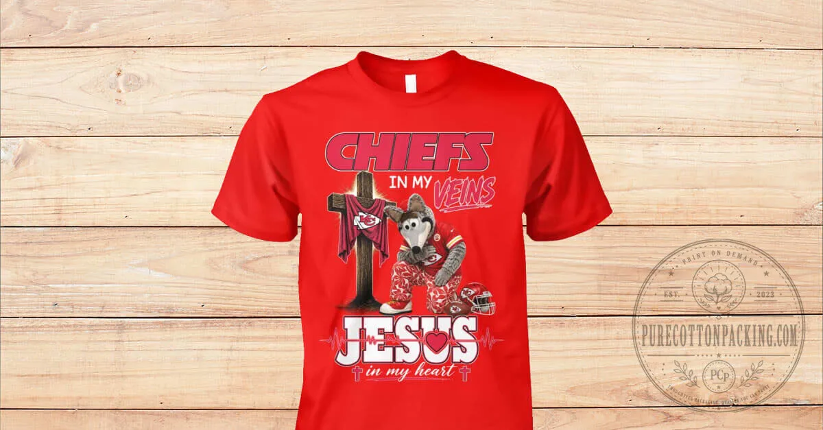 Kansas City Chiefs In My Veins Jesus In My Heart Red Football Fan T-Shirt