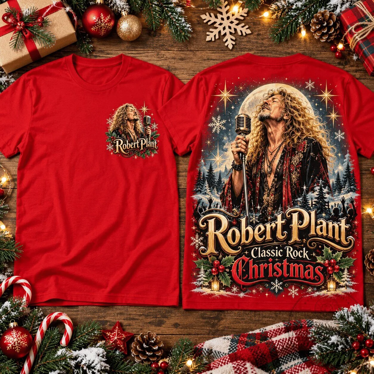 Robert Plant Classic Rock Christmas Vocalist Graphic Red T-Shirt for Led Zeppelin Fans 1 Robert Plant Classic Rock Christmas Vocalist Graphic Red T-Shirt for Led Zeppelin Fans
