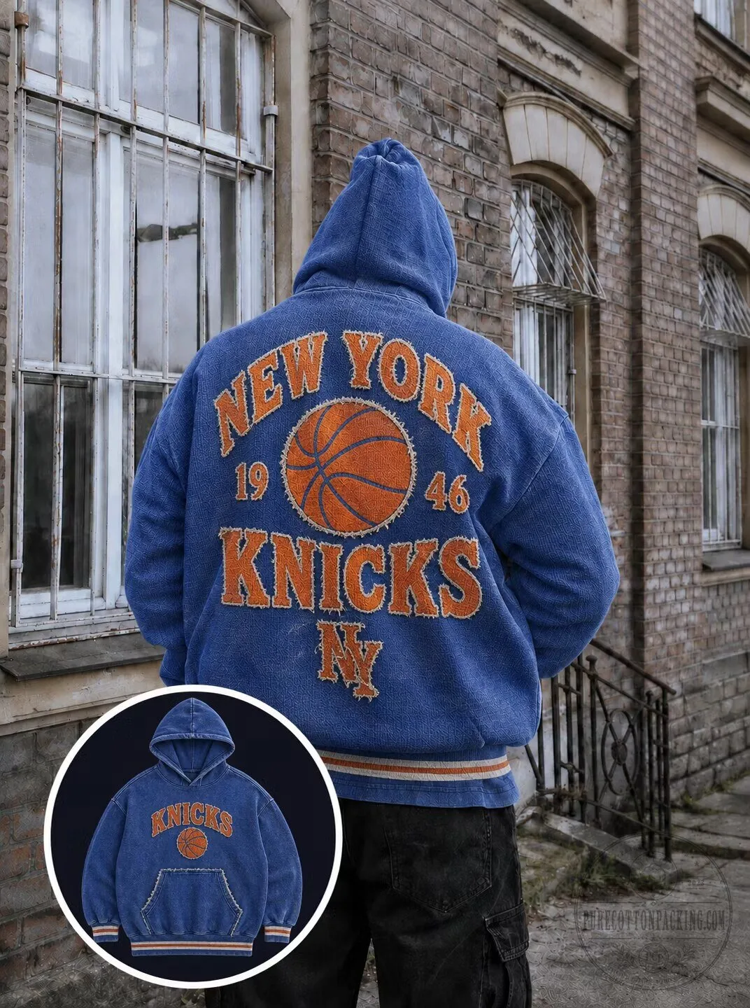 New York Knicks Vintage Basketball Team Logo Blue Hoodie
