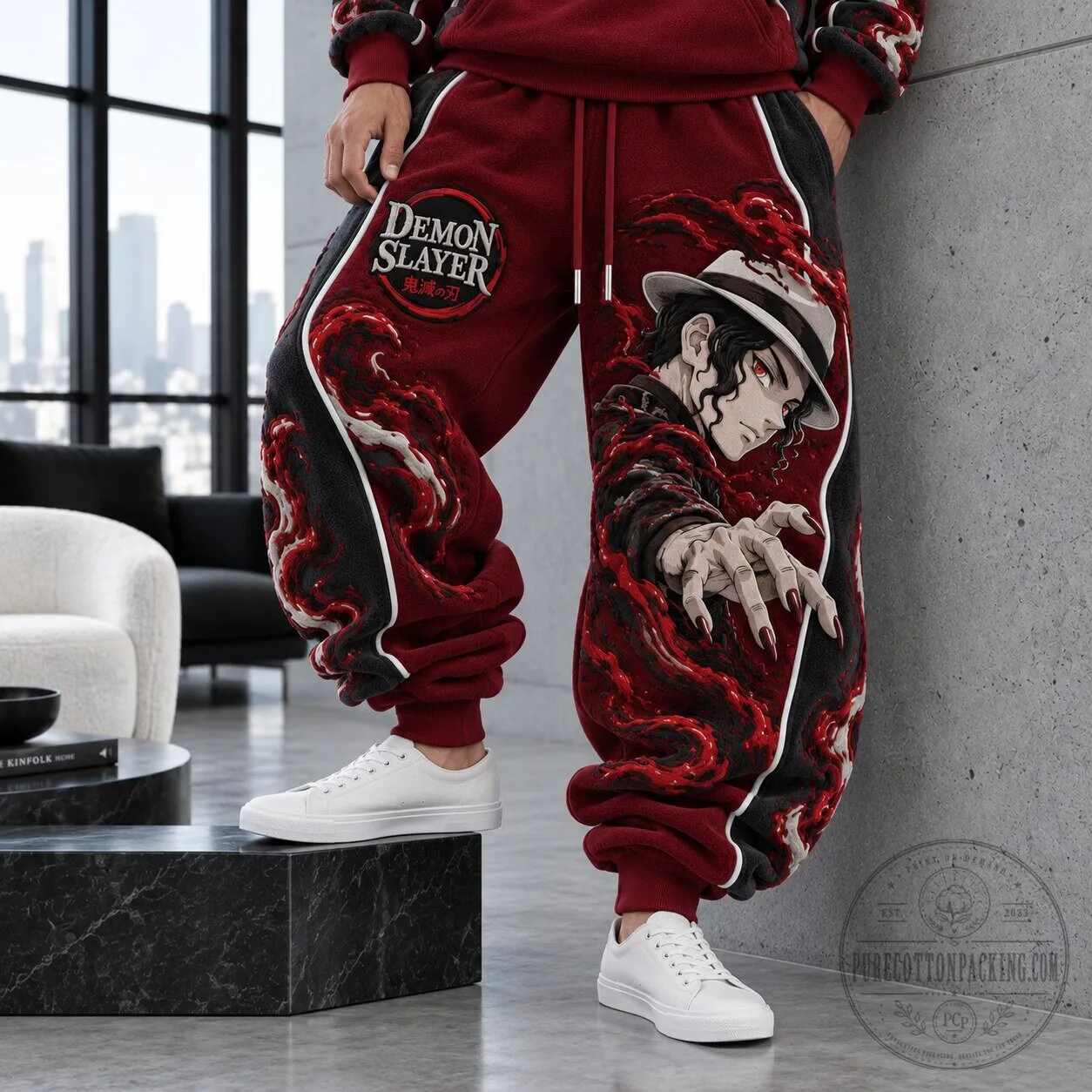 Anime Print Sweatpants featuring Muzan Kibutsuji from Demon Slayer