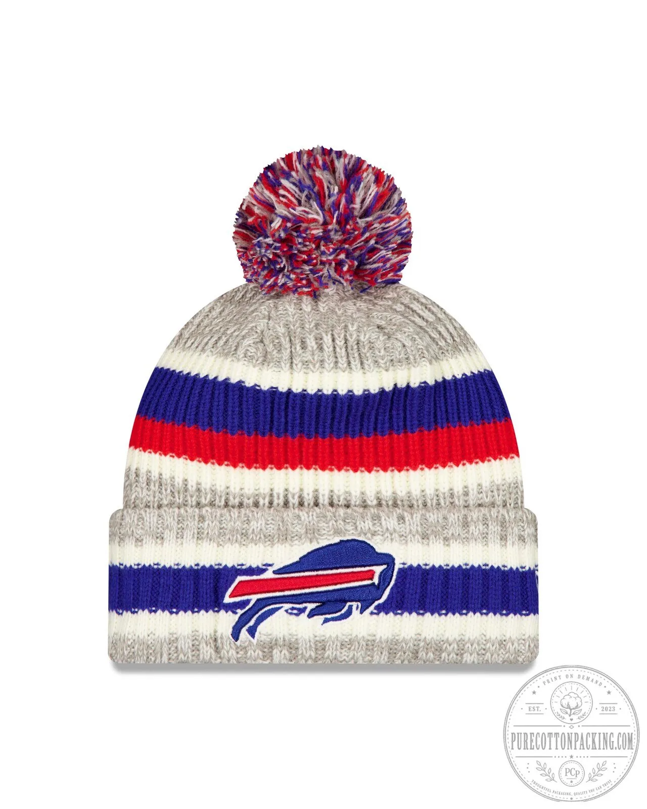 Buffalo Bills NFL Striped Knit Pom Beanie Hat for Football Fans