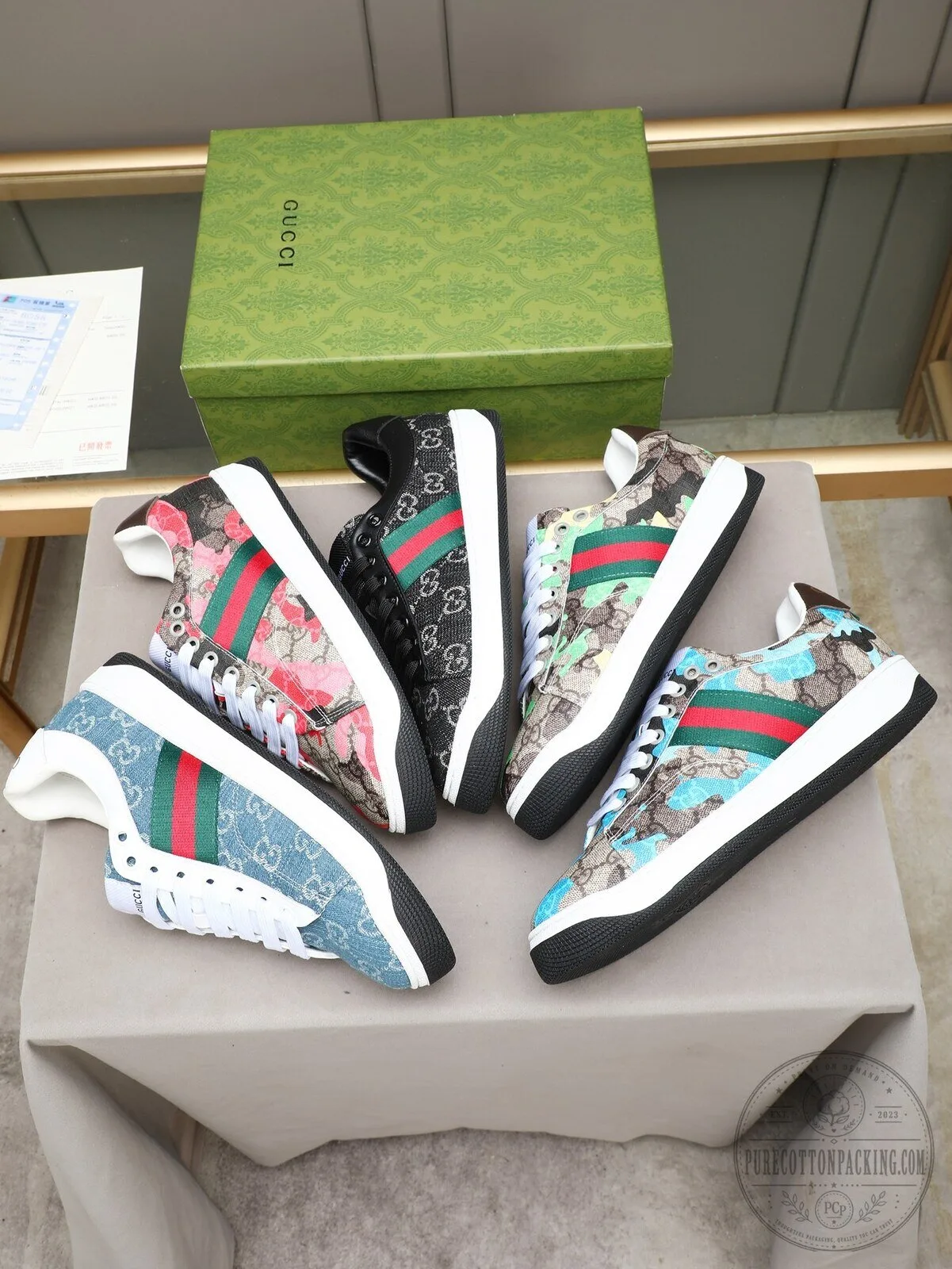 Gucci Denim Blue Low Top Sneakers with Red and Green Stripe 7 Gucci Denim Blue Low Top Sneakers with Red and Green Stripe