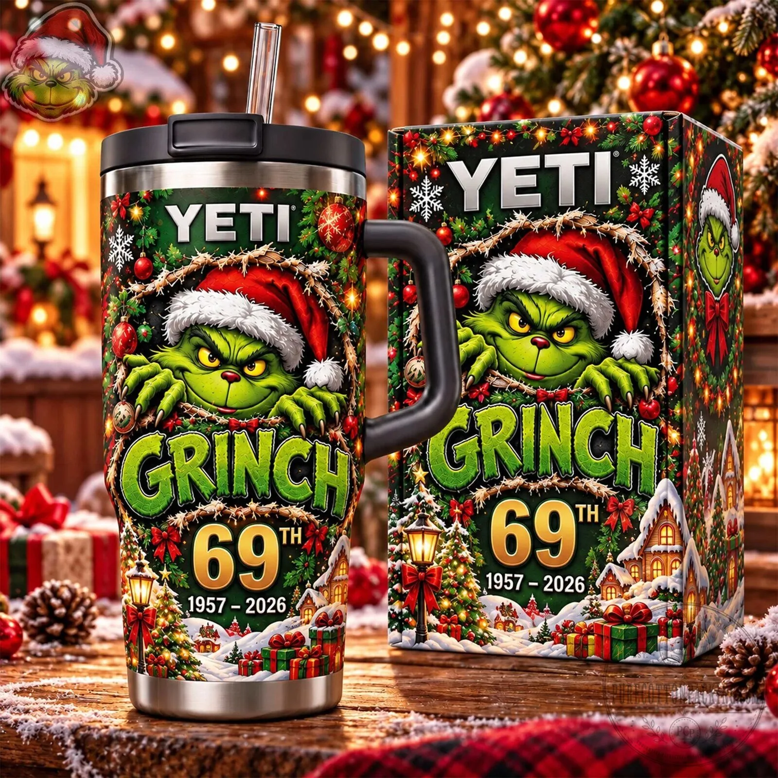 The Grinch 69th Anniversary Christmas Holiday Stainless Steel Tumbler with Handle
