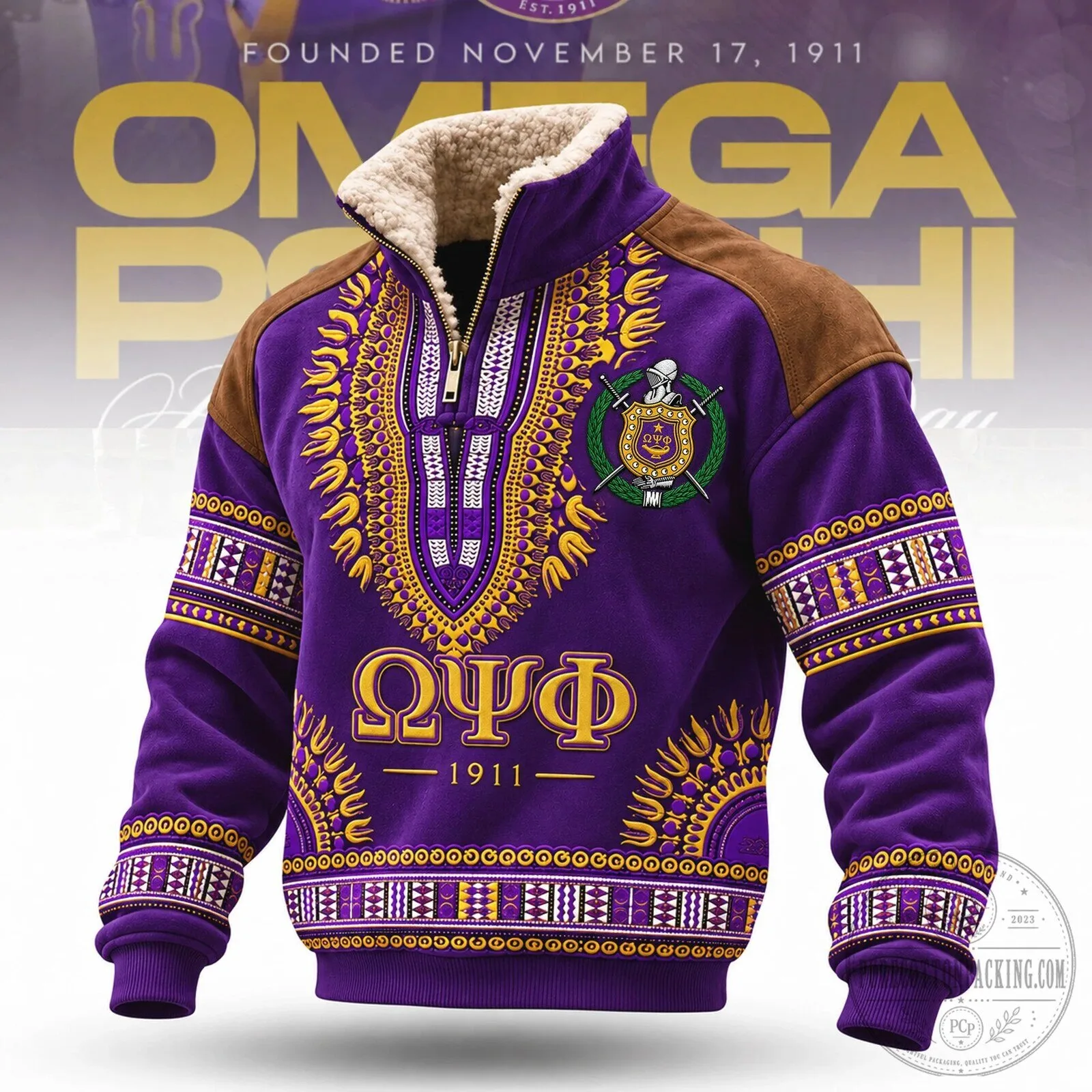 Omega Psi Phi Fraternity Quarter Zip Sherpa Pullover Sweatshirt
