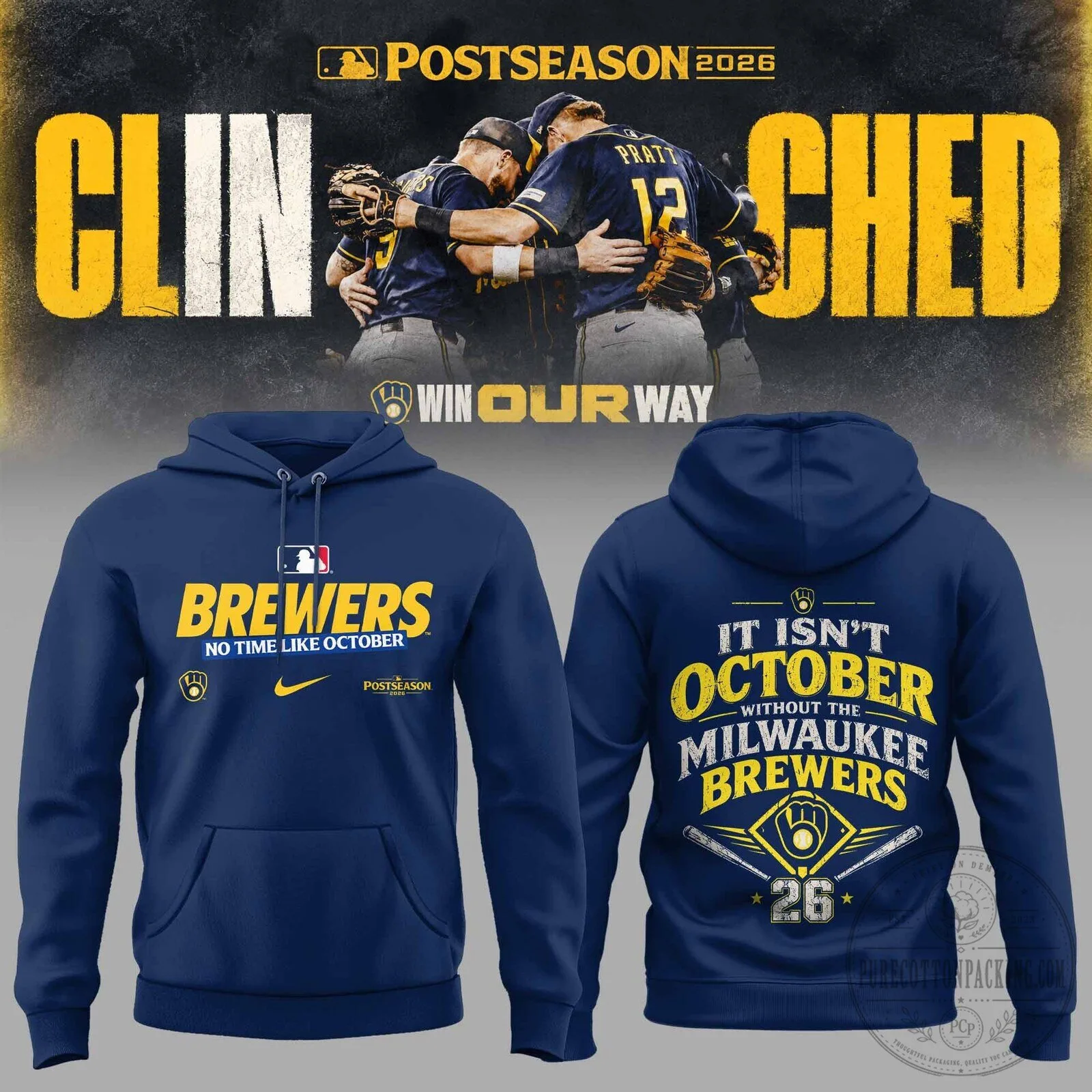 2026 Milwaukee Brewers Clinched Baseball Fan Hoodie for Postseason Wear
