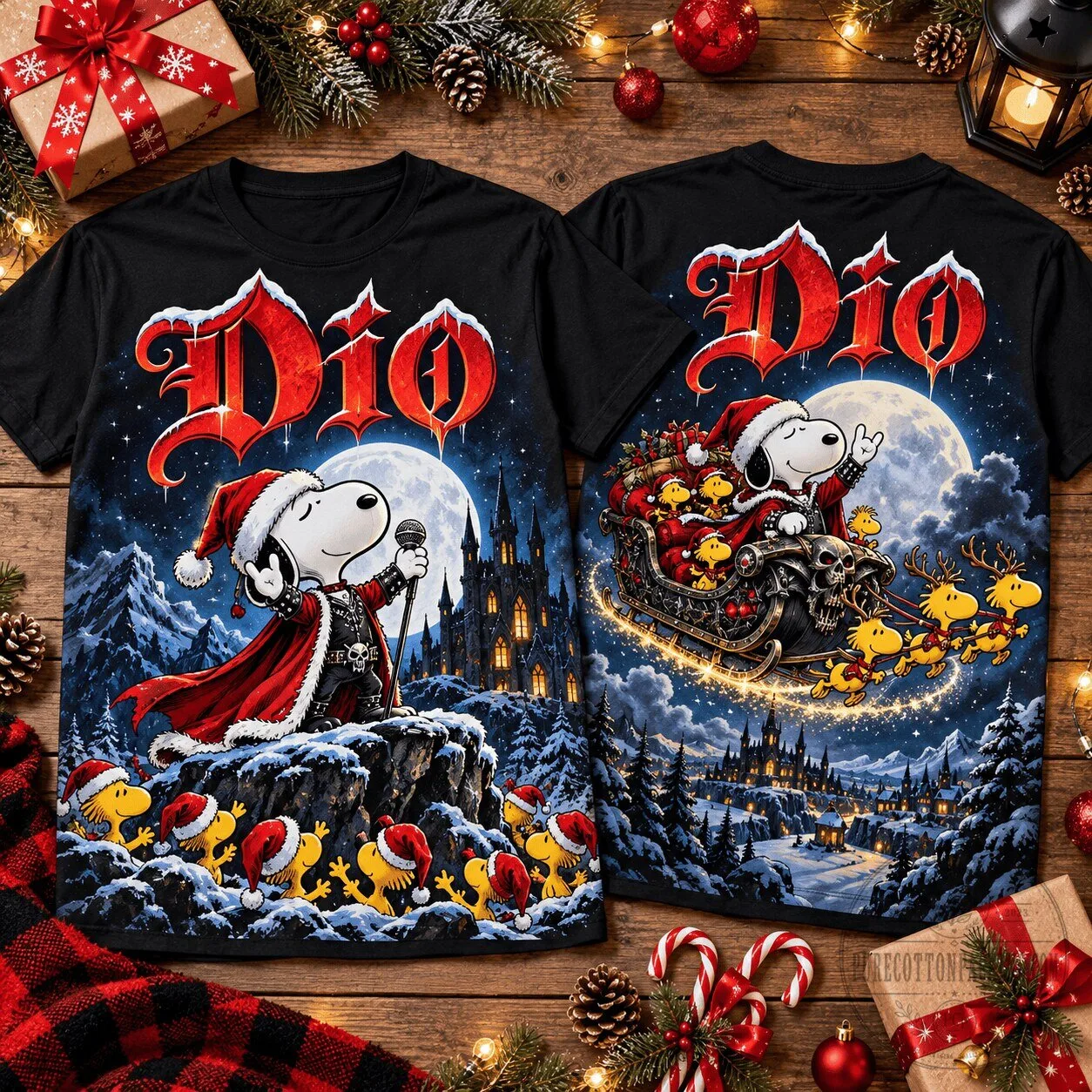 Dio Snoopy Sleigh And Moonlit Castle Christmas Holiday T-Shirt 1 Dio Snoopy Sleigh And Moonlit Castle Christmas Holiday T-Shirt