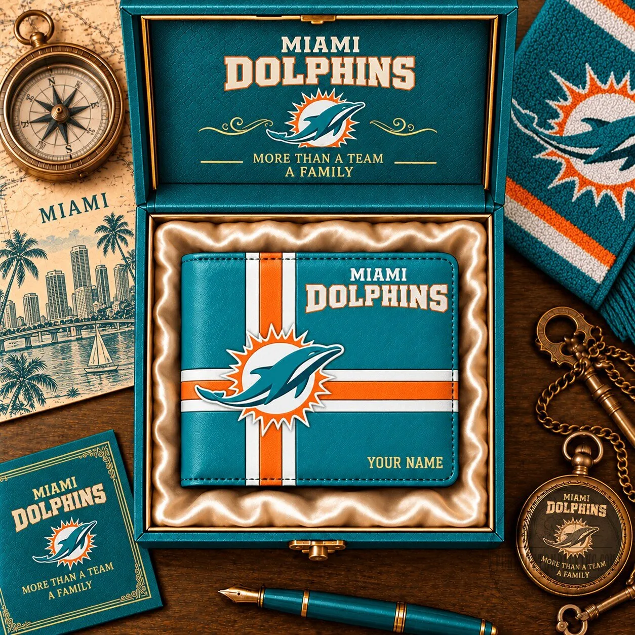 Miami Dolphins NFL Football Team Custom Name Bi-Fold Wallet