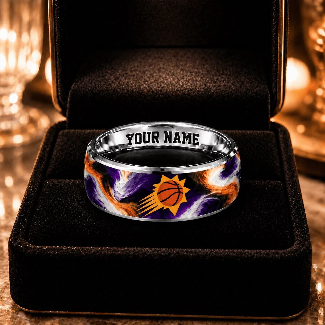 Phoenix Suns NBA Basketball Team Custom Name Engraved Stainless Steel Ring